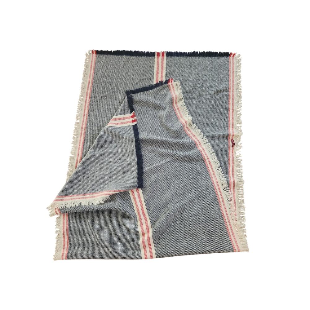 Merona Gray Fringe Throw Blanket Red Stripe Accent Cozy Woven Home Decor